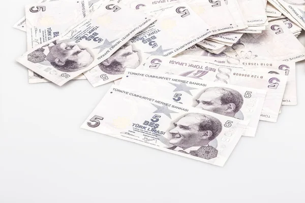 Some Turkish Lira Banknotes White — Stock Photo, Image