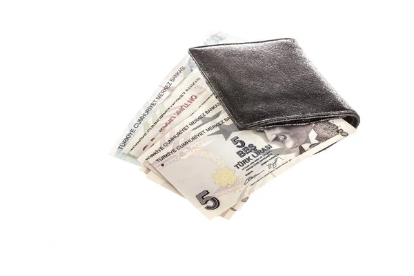 Турецкая Лира Бумажнике Изолированном Белом — стоковое фото
