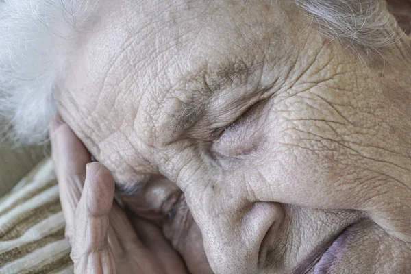 Closeup face of a senior woman sleeping — Stock Photo, Image