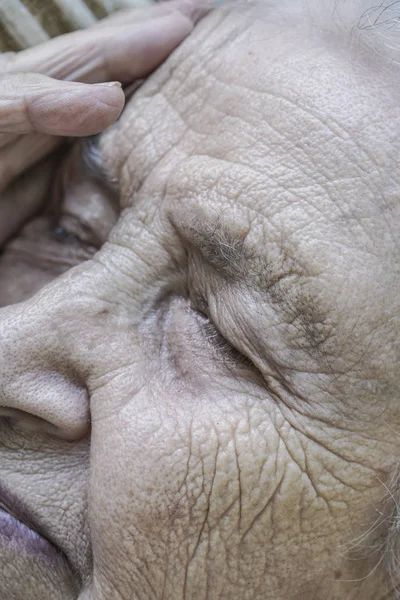 Closeup face of a senior woman sleeping — Stock Photo, Image