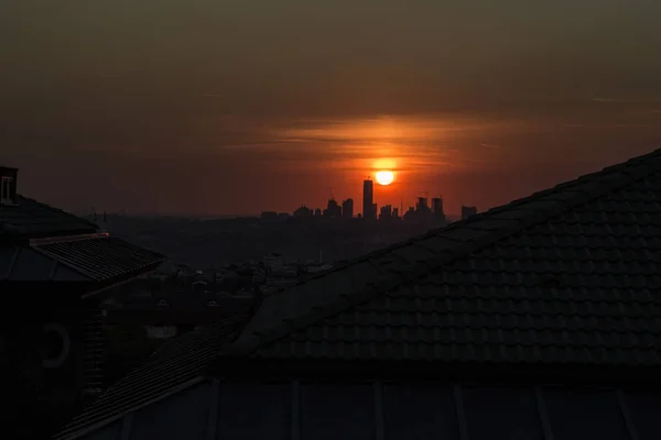 City silhouette during sunset in city — Stock Photo, Image