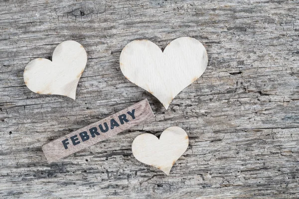 Valentinstag Grußschablone auf Holzgrund mit Würfel — Stockfoto