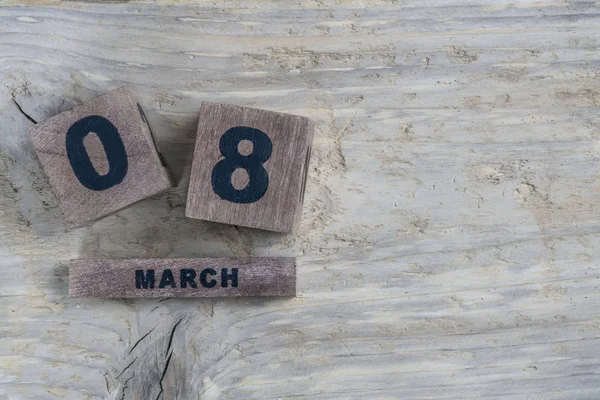 Frauentag-Grußschablone mit Würfelkalender für März — Stockfoto