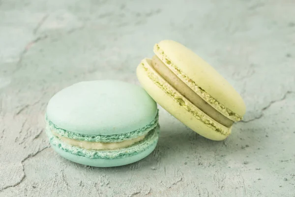 Stock image french macaroons on table with copy space