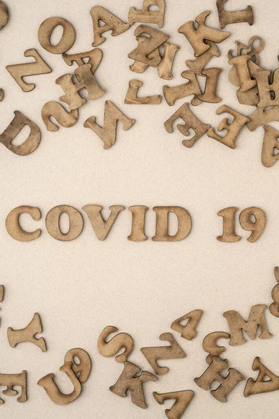Virus Corona Epidémica Covid Escrito Con Letras Madera Tallada — Foto de Stock