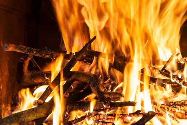 Burning billets in hot stove — Stock Photo, Image