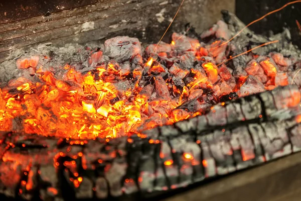 Burning billets in hot stove — Stock Photo, Image