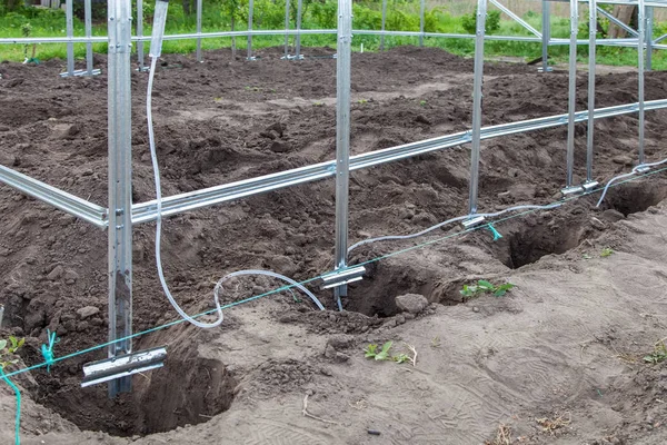 Installation of frame greenhouse outdoors — Stock Photo, Image