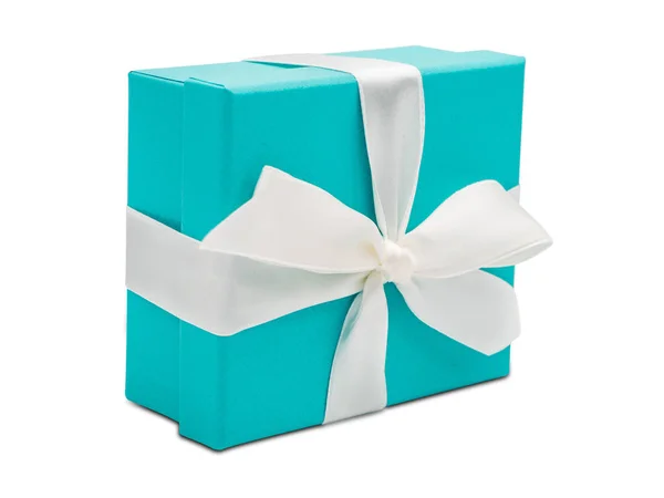 Gift box with white ribbon isolated on white background — Stock Photo, Image