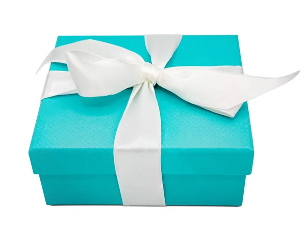 Gift box with white ribbon isolated on white background — Stock Photo, Image
