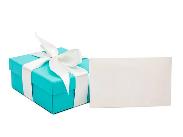 Gift box and blank envelope isolated on white background — Stock Photo, Image