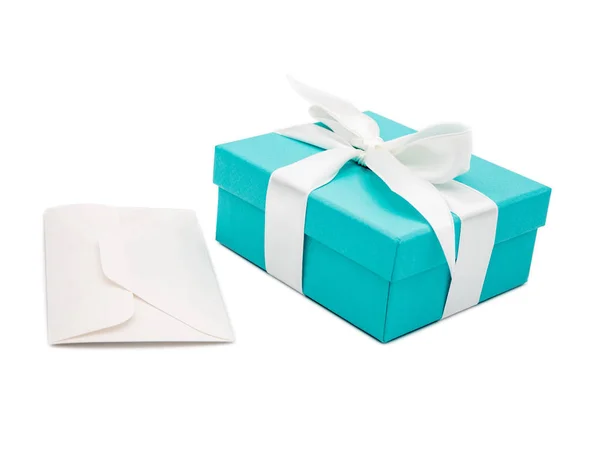 Gift box and envelope isolated on white background — Stock Photo, Image