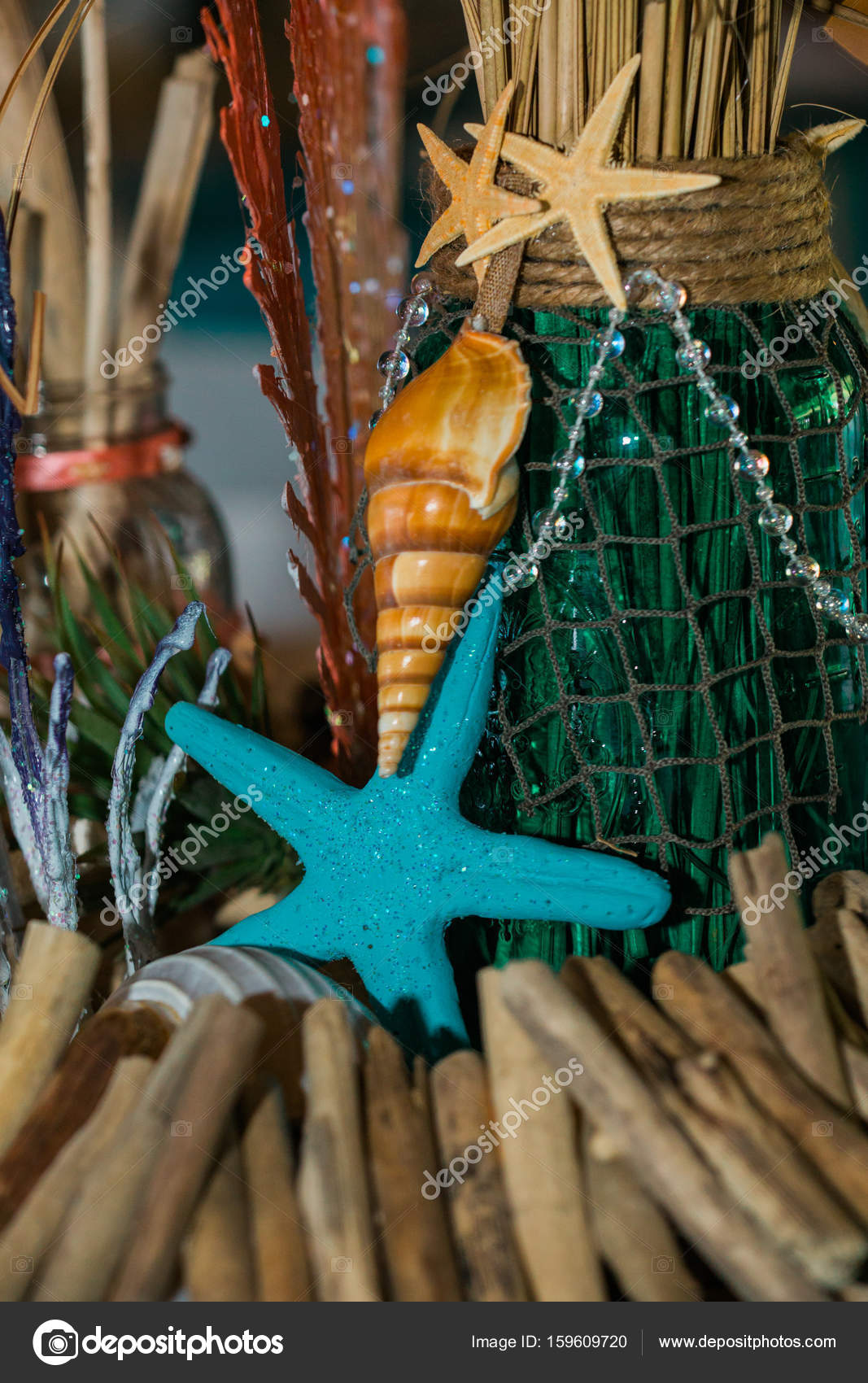 Beach Themed Ocean Wedding Reception Decorations Stock Photo