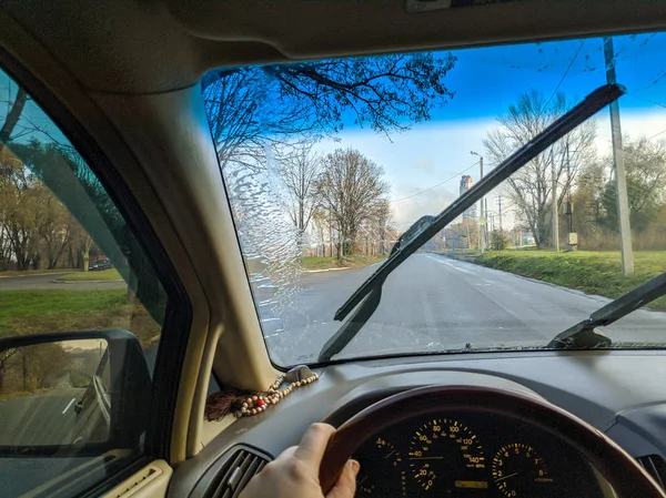 Föraren Kabinen För Att Köra Bilen Köra Vägen — Stockfoto