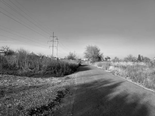 Black White Landscape Road Distance — Stock Photo, Image