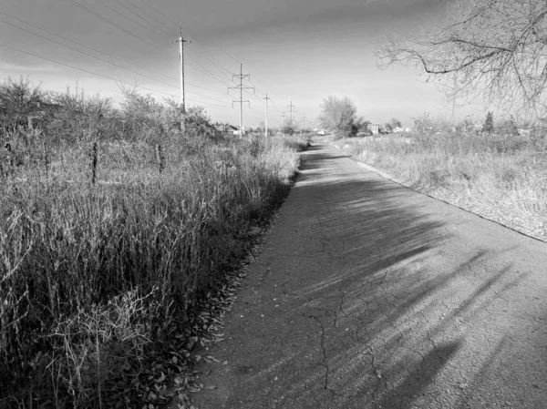 Black White Landscape Road Distance — Stock Photo, Image