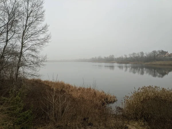 Landschaft Mit Nebel Und Fluss Meisterlandschaft — Stockfoto