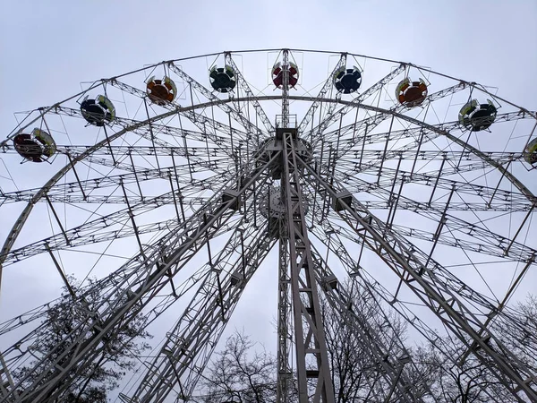 Ferris wheel. iron construction ferris wheel. attraction in the park