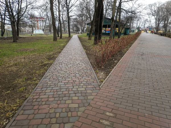 Chodníky Stezky Parku Městský Park Oblačného Počasí — Stock fotografie