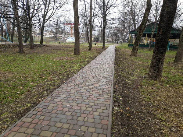 Sidewalks Paths Park City Park Cloudy Weather — 스톡 사진