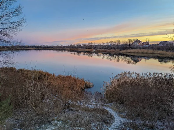 beautiful landscape with a river. sunset dawn on the river. beautiful sky and river