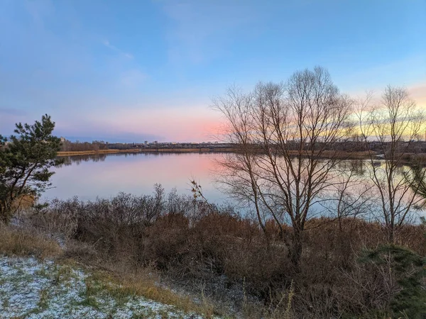 beautiful landscape with a river. sunset dawn on the river. beautiful sky and river