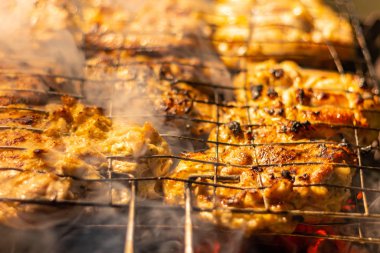 Yanan et. Izgara yapıyorum. Barbekü ve ızgarada tavuk