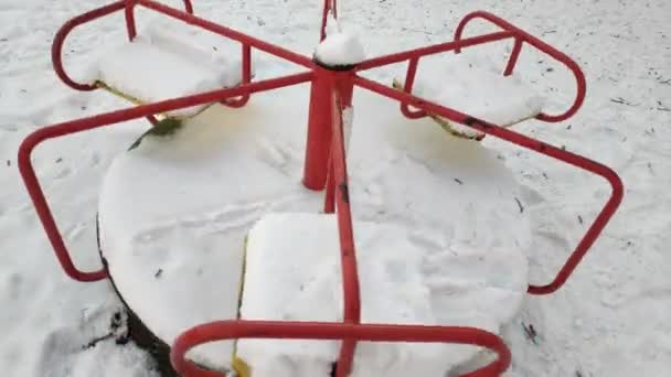 Children Carousel Snow Carousel Spinning — Stock Video