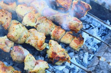 Barbekü. Yanan et. ızgarada et pişirmek