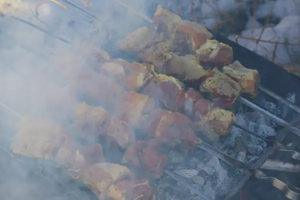 Барбекю Мясо Огне Приготовление Мяса Гриле — стоковое фото