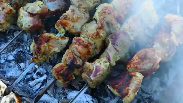 Grill Kött Brinner Matlagning Kött Grillen — Stockvideo