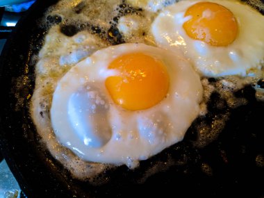 Sahanda yumurta hazırlıyorum. Tavada kızarmış yumurta.