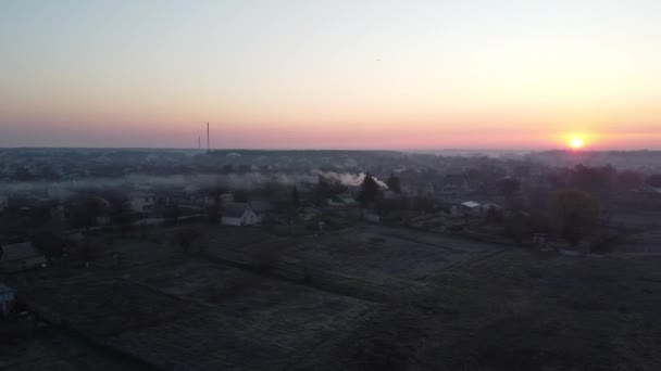 Nascer Sol Sobre Cidade Sol Vermelho Brilhante Horizonte Copter Vídeo — Vídeo de Stock