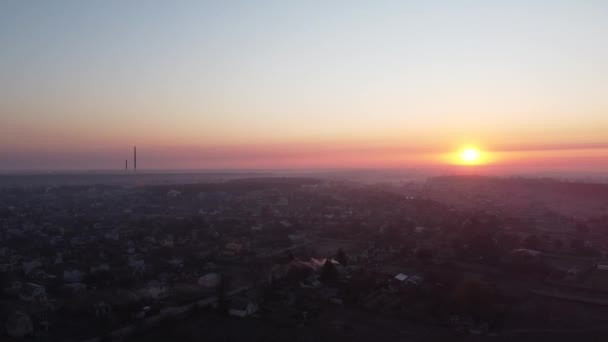 Sunrise City Bright Red Sun Horizon Copter Video — Stock Video