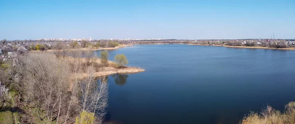 Panorama Natuurlijk Landschap Landschap Met Een Rivier Vanaf Een Hoogte — Stockfoto