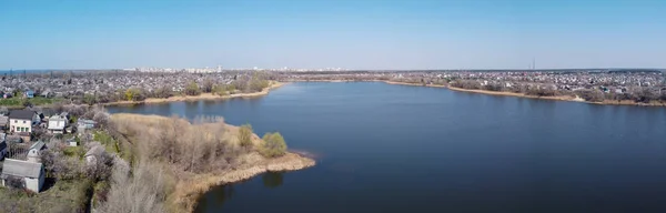 Panorama Natuurlijk Landschap Landschap Met Een Rivier Vanaf Een Hoogte — Stockfoto