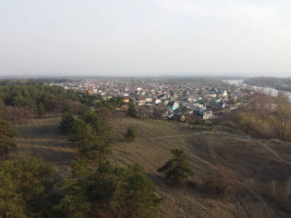 Landschap Met Bos Water Dennenbos Bovenaanzicht — Stockfoto