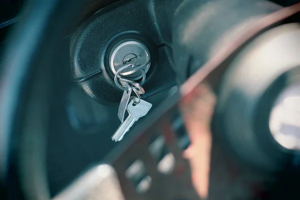 Key Ignition Switch Retro Car Interior — Stock Photo, Image