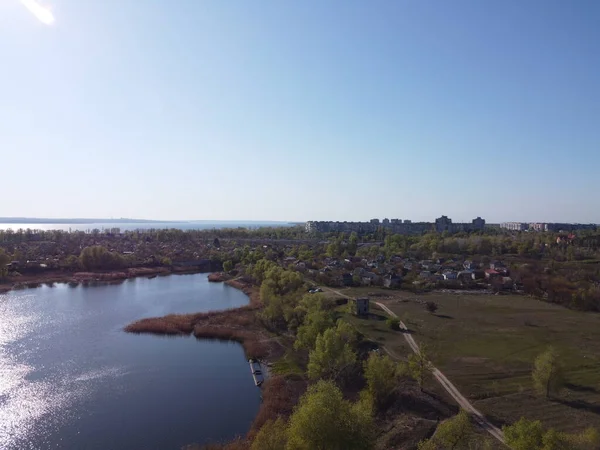 Прекрасний Краєвид Річкою Берег Річка Зверху — стокове фото