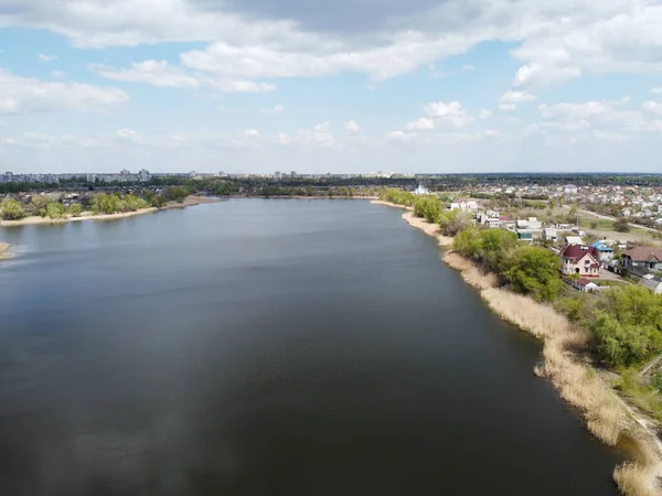 beautiful landscape with a river. shore and river from above