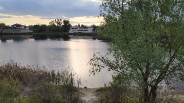 Beau Paysage Avec Coucher Soleil Sur Rivière — Video