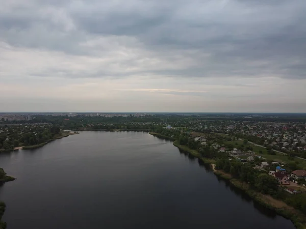 Красивий Пейзаж Висоти Земля Річка Зверху — стокове фото