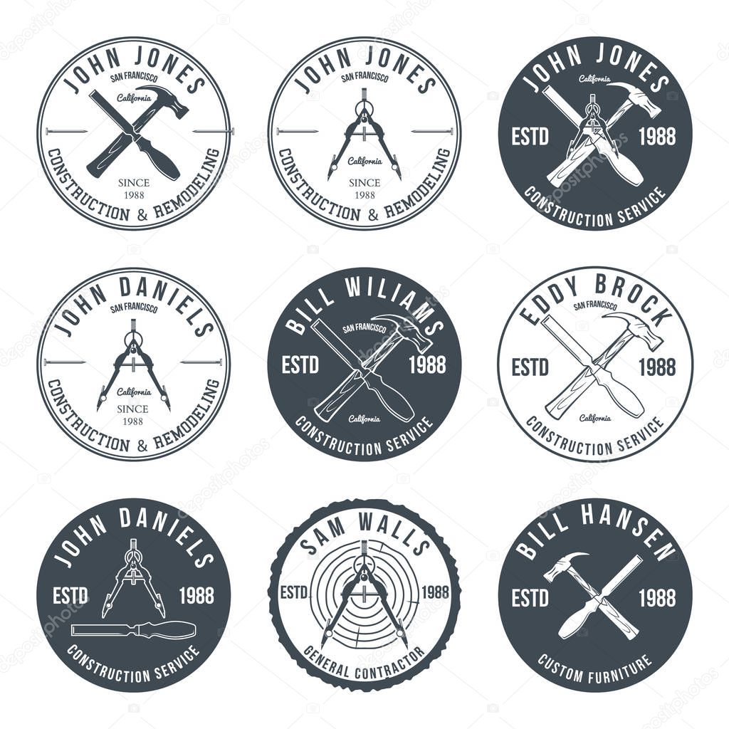 Construction Company Label and Badges. Vector