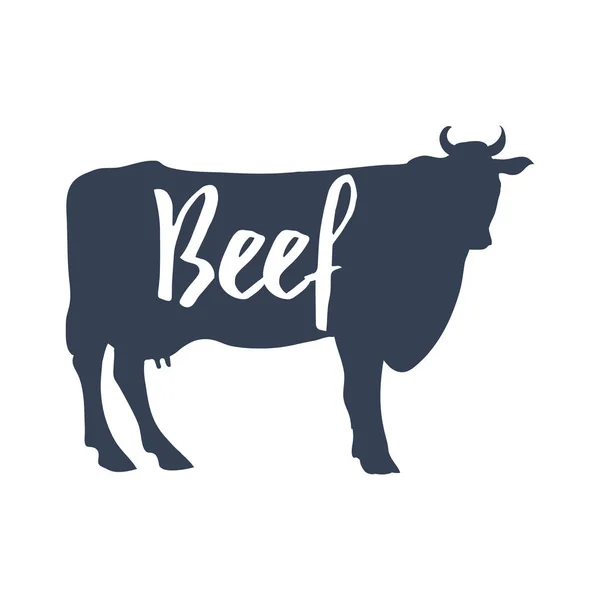 Silueta de vaca con texto "Carne de res". Vector — Vector de stock