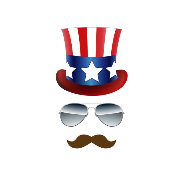 Amerykański kowboj, flaga Usa kapelusz i okulary. Wektor — Wektor stockowy