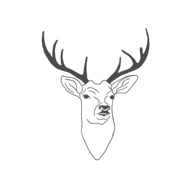 El ile dokulu geyik çizilmiş vintage etiket. Vektör