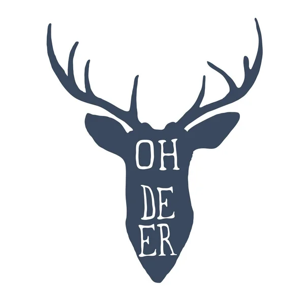 Herten hoofd silhouet met belettering Oh Deer. Vector — Stockvector