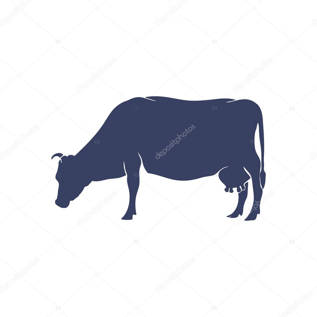 Hand Drawn Cow Silhouette isolated on White background. Vector