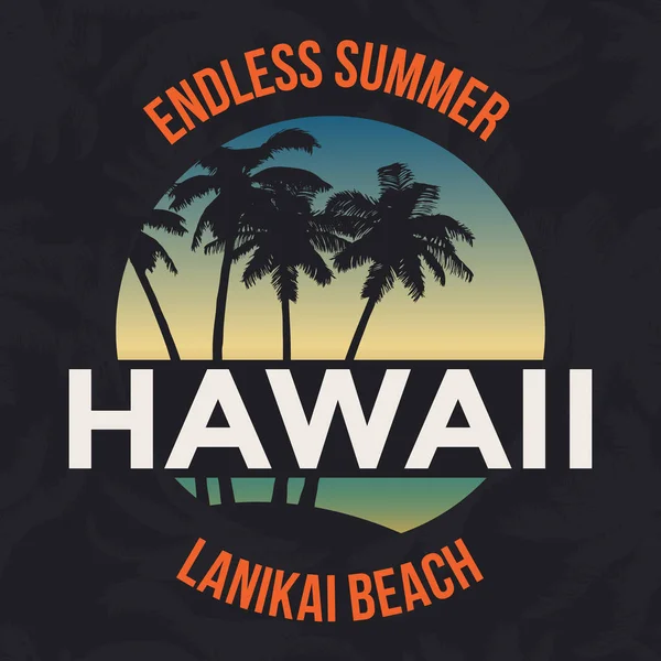 Отпечаток Гавайского пляжа с пальмой. Дизайн футболки графическая типография этикетки марки. Вектор — стоковый вектор