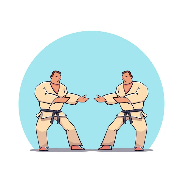 Hand Drawn Character Two Mans in Kimono. Vector — Stock Vector